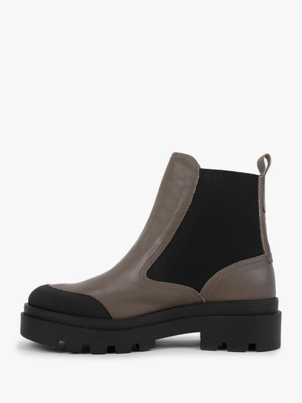 Jeba Taupe Leather Chunky Chelsea Boots