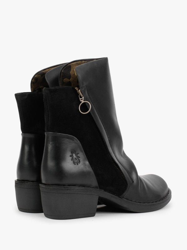 Mely Black Leather & Suede Ankle Boots