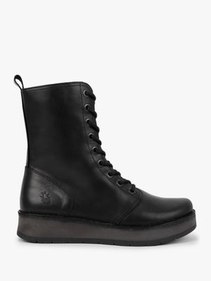 Rami Black Leather Lace Up Ankle Boots