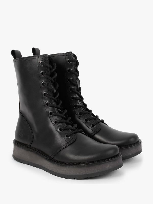 Rami Black Leather Lace Up Ankle Boots