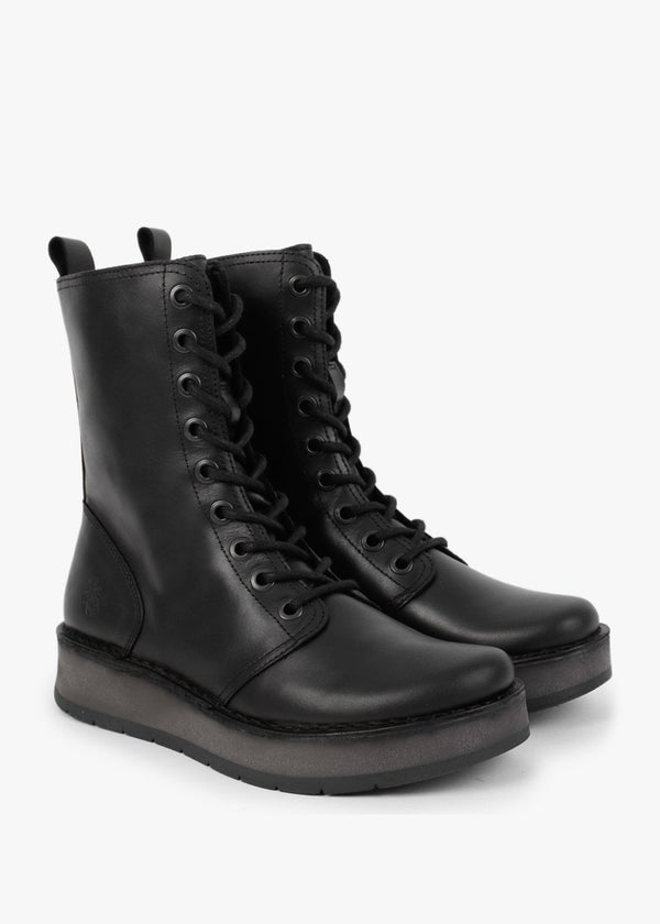 Rami Black Leather Lace Up Ankle Boots