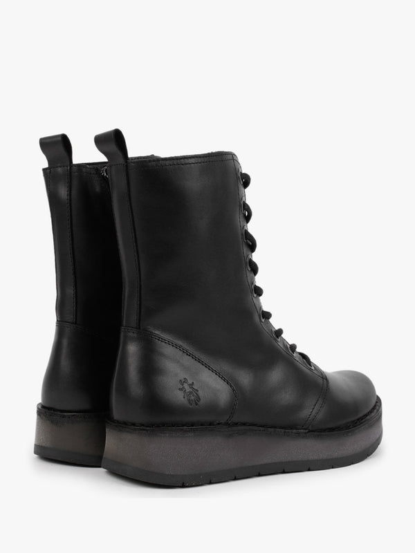 Rami Black Leather Lace Up Ankle Boots