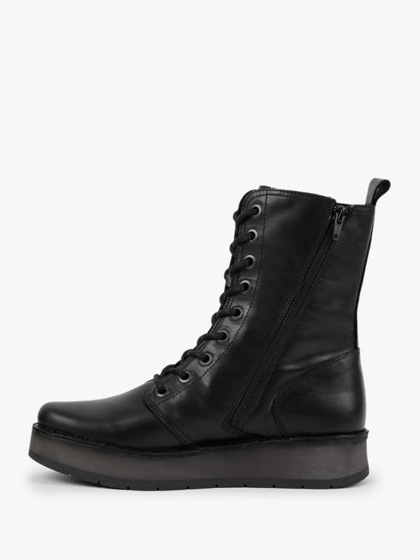 Rami Black Leather Lace Up Ankle Boots