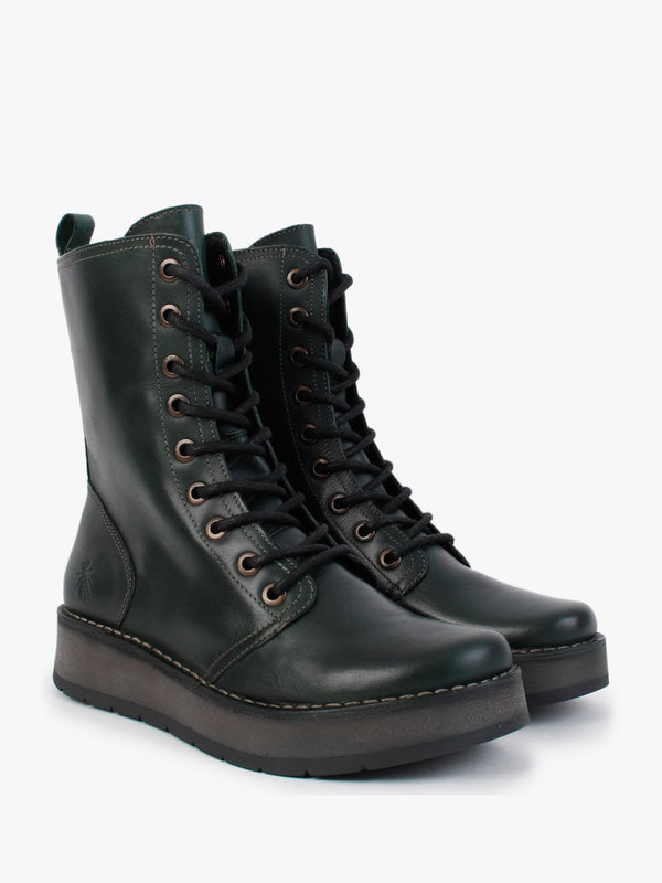 Rami Petrol Leather Lace Up Ankle Boots