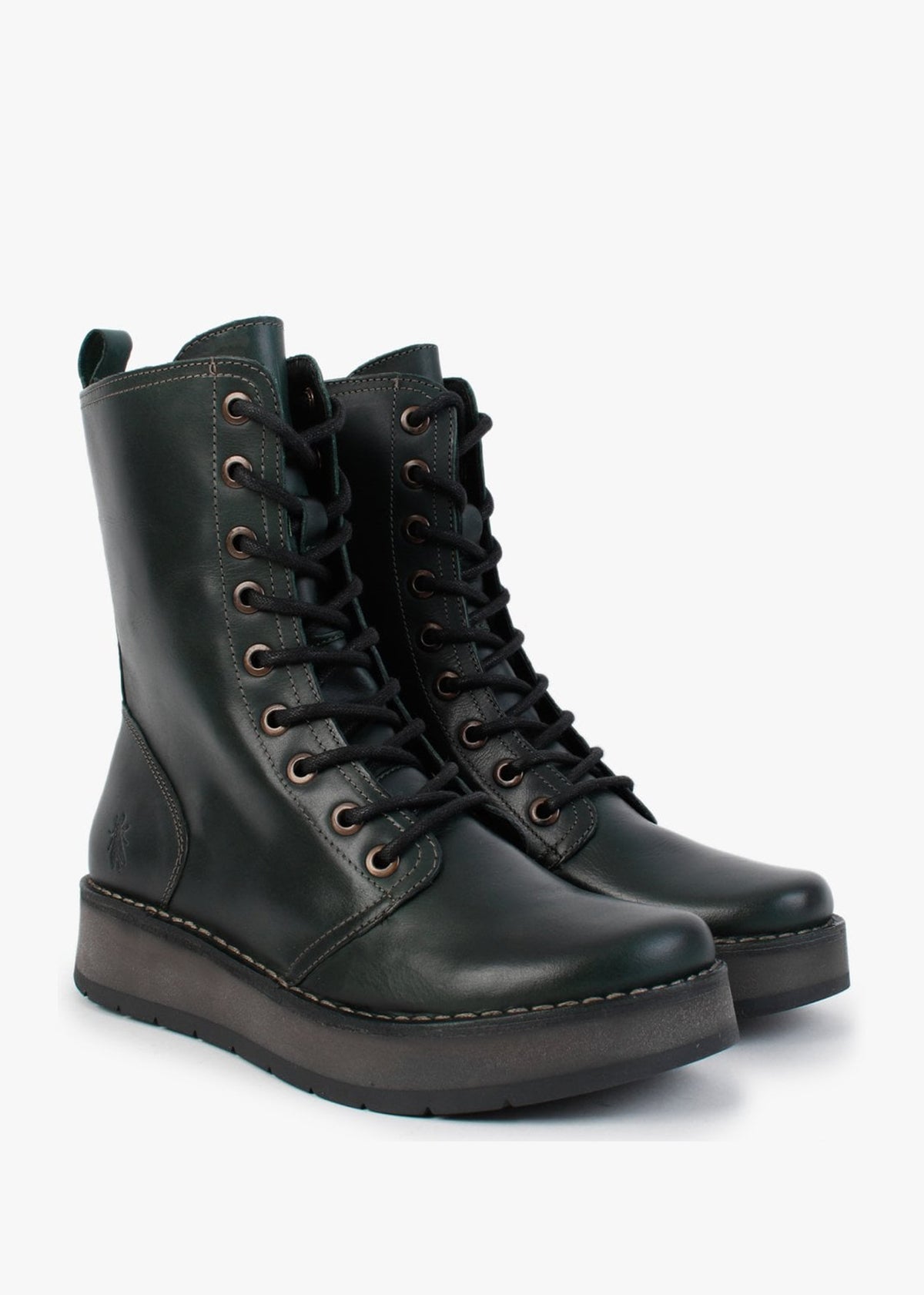 Rami Petrol Leather Lace Up Ankle Boots