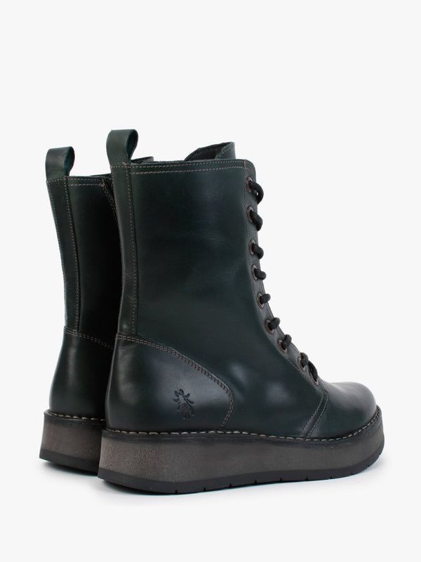 Rami Petrol Leather Lace Up Ankle Boots