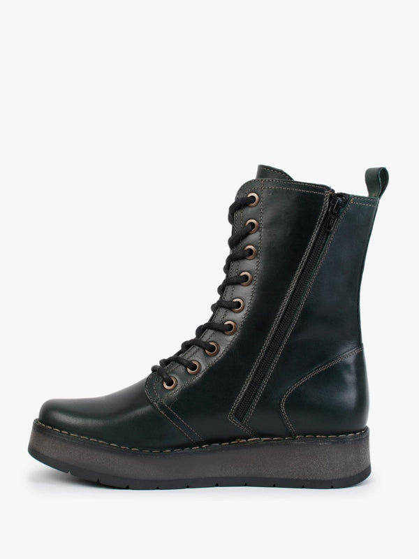 Rami Petrol Leather Lace Up Ankle Boots