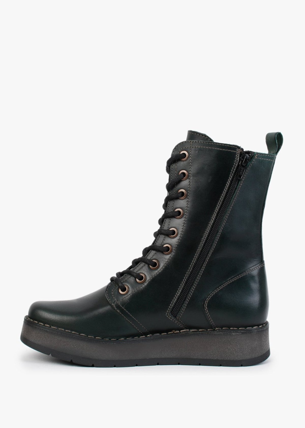 Rami Petrol Leather Lace Up Ankle Boots