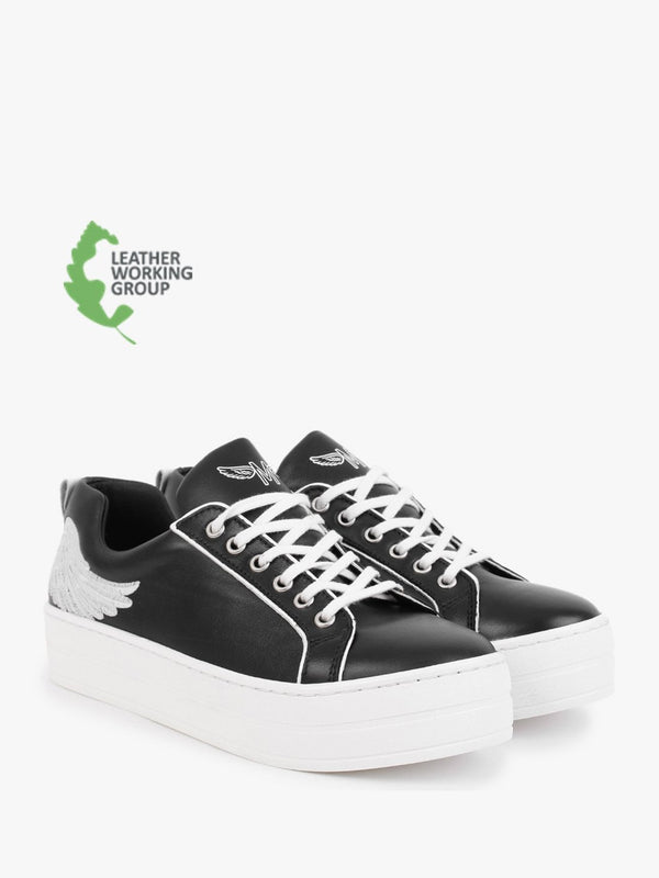 Angels II Black Leather Flatform Trainers