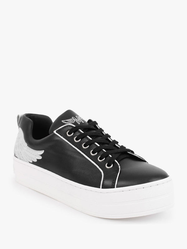 Angels II Black Leather Flatform Trainers