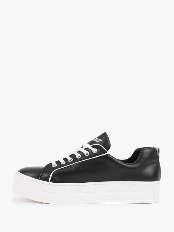 Angels II Black Leather Flatform Trainers