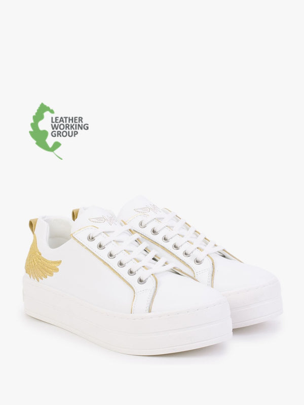 Angels II Gold Leather Flatform Trainers