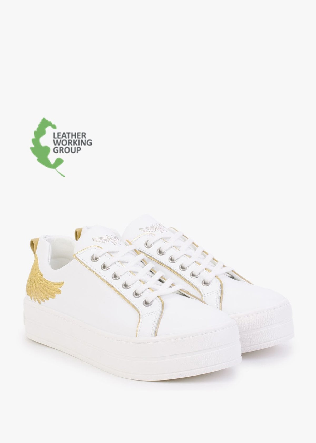 Angels II Gold Leather Flatform Trainers