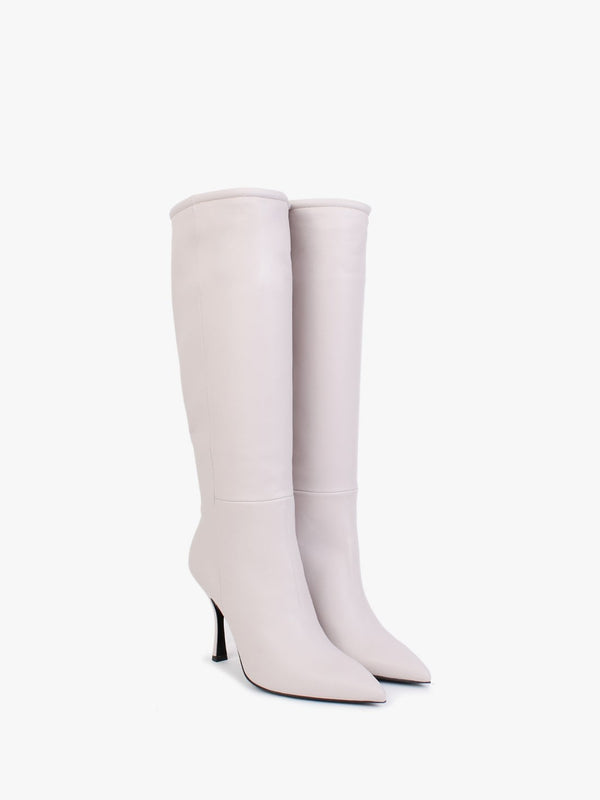 Nulnee Light Grey Leather Knee Boots