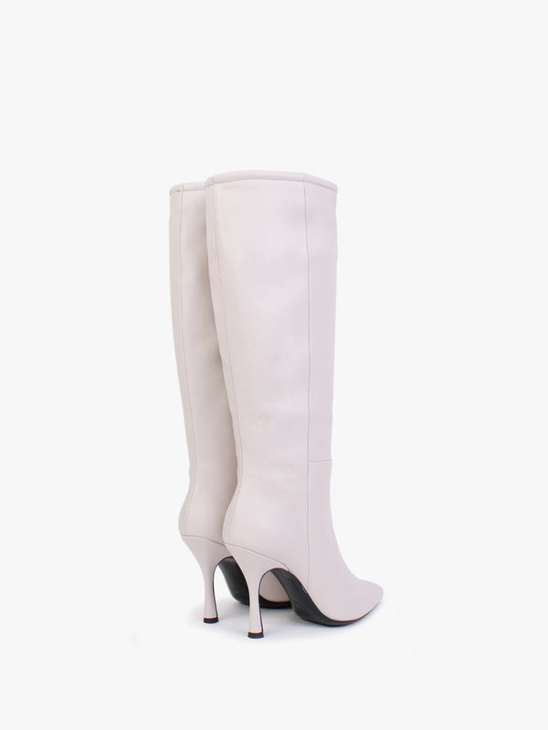 Nulnee Light Grey Leather Knee Boots