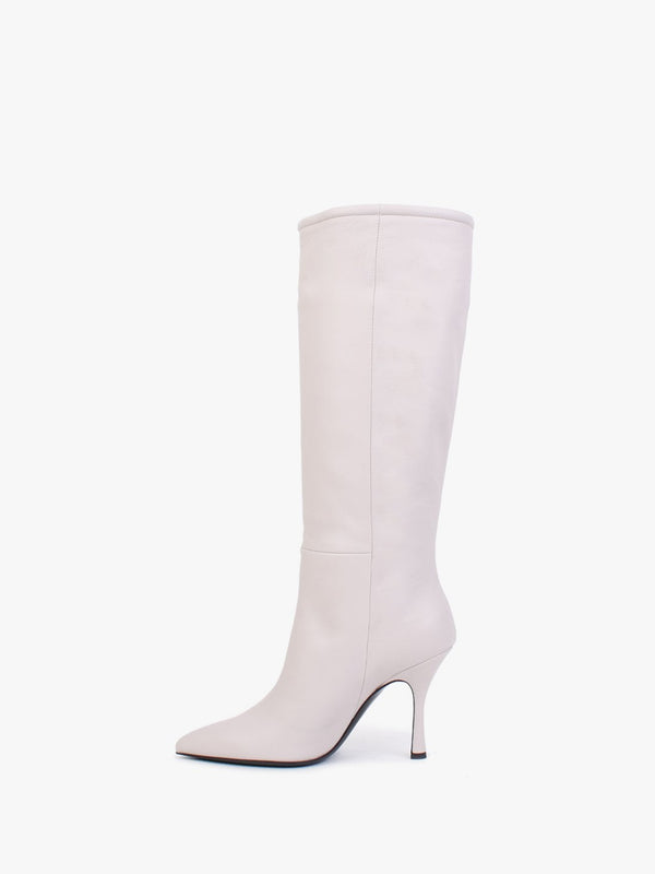 Nulnee Light Grey Leather Knee Boots