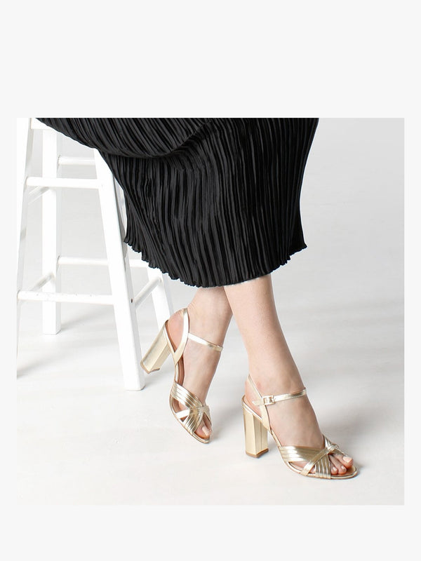 Aversan Gold Leather Heeled Sandals