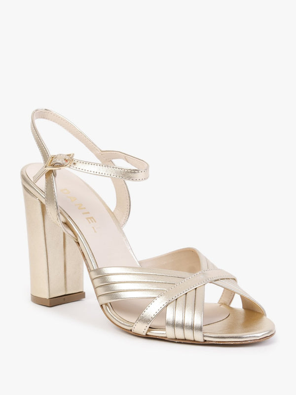 Aversan Gold Leather Heeled Sandals