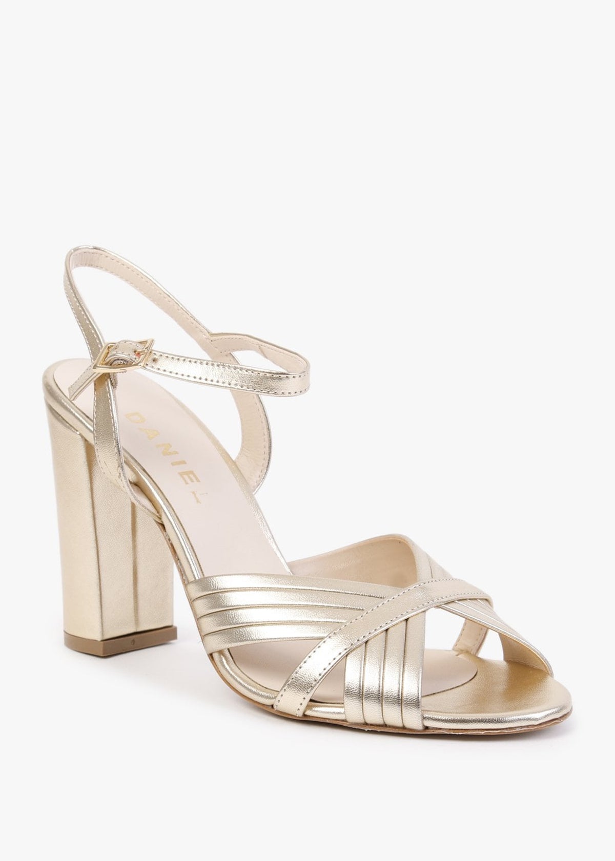 Aversan Gold Leather Heeled Sandals