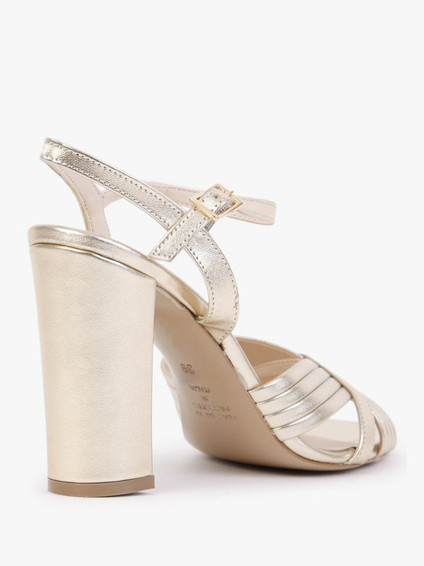 Aversan Gold Leather Heeled Sandals