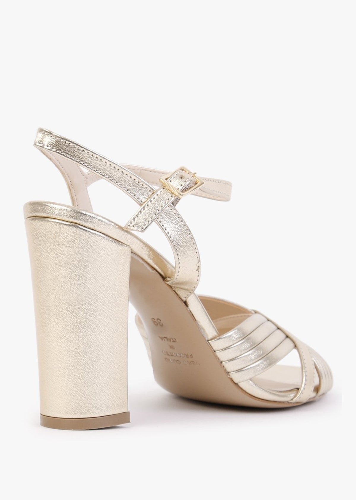 Aversan Gold Leather Heeled Sandals