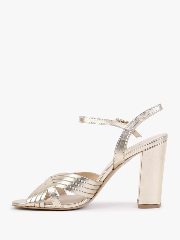 Aversan Gold Leather Heeled Sandals