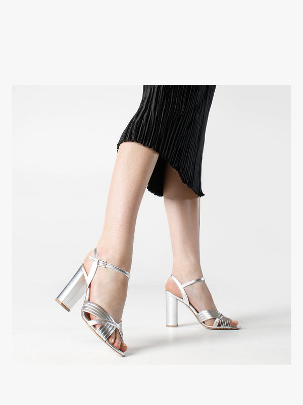 Aversan Silver Leather Heeled Sandals