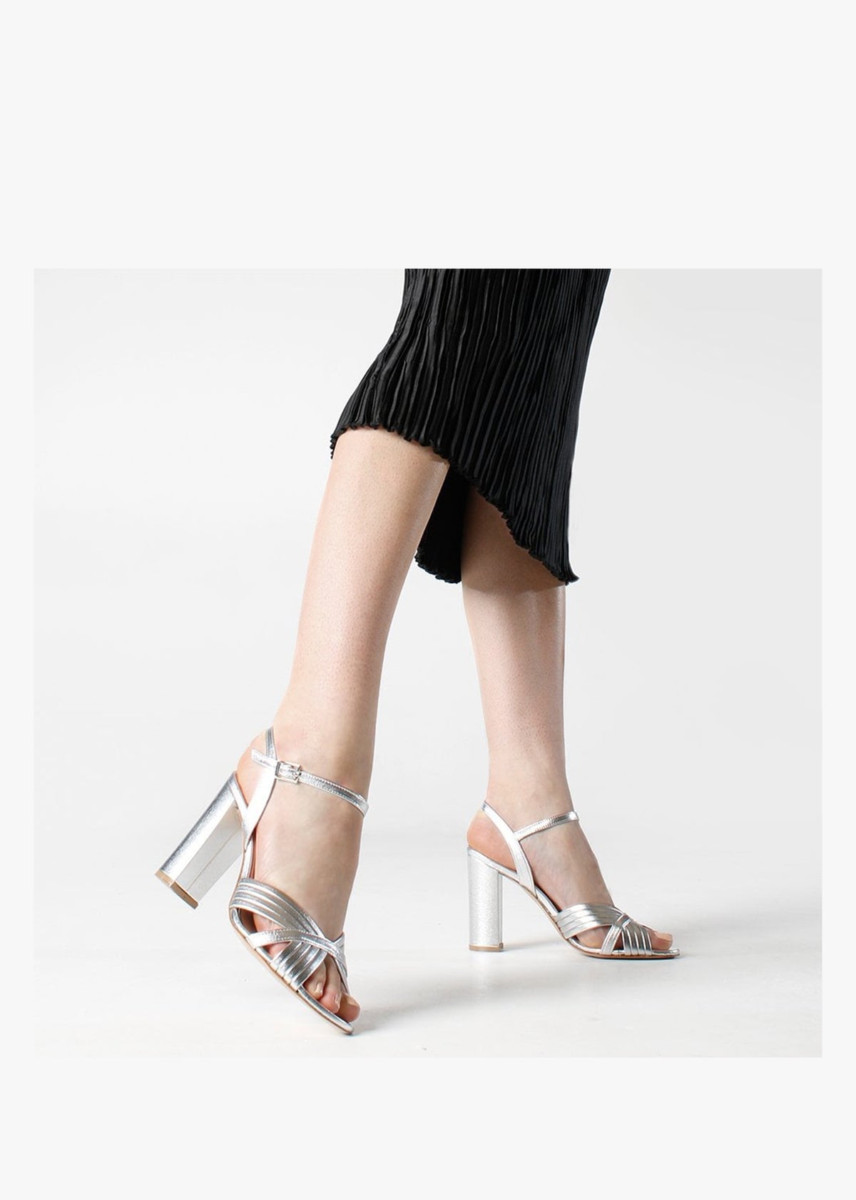Aversan Silver Leather Heeled Sandals