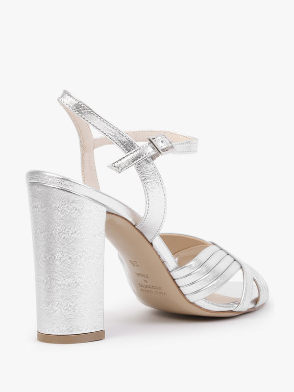 Aversan Silver Leather Heeled Sandals