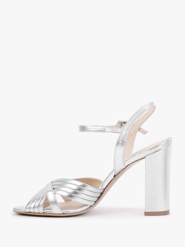 Aversan Silver Leather Heeled Sandals