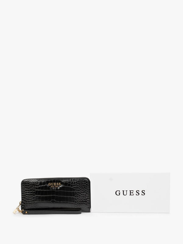 Large Laurel Black Moc Croc Zip Around Wallet