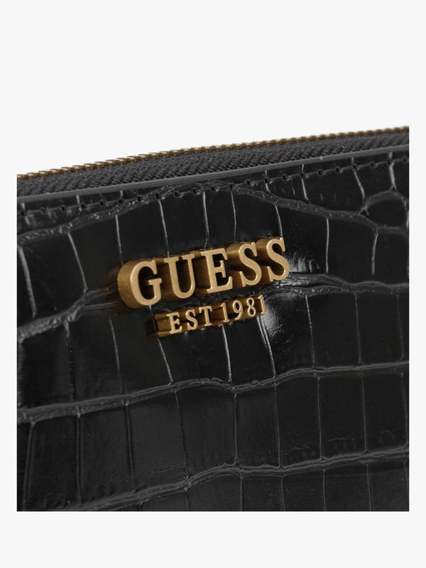 Large Laurel Black Moc Croc Zip Around Wallet