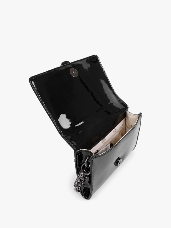 Virtual Mini Black Patent Cross-Body Bag