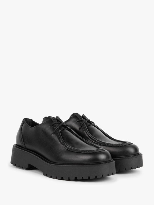 Lally Black Leather Lace Up Wallabee Shoes