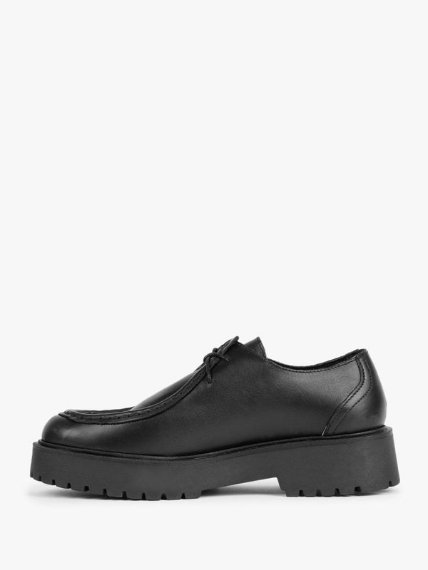 Lally Black Leather Lace Up Wallabee Shoes