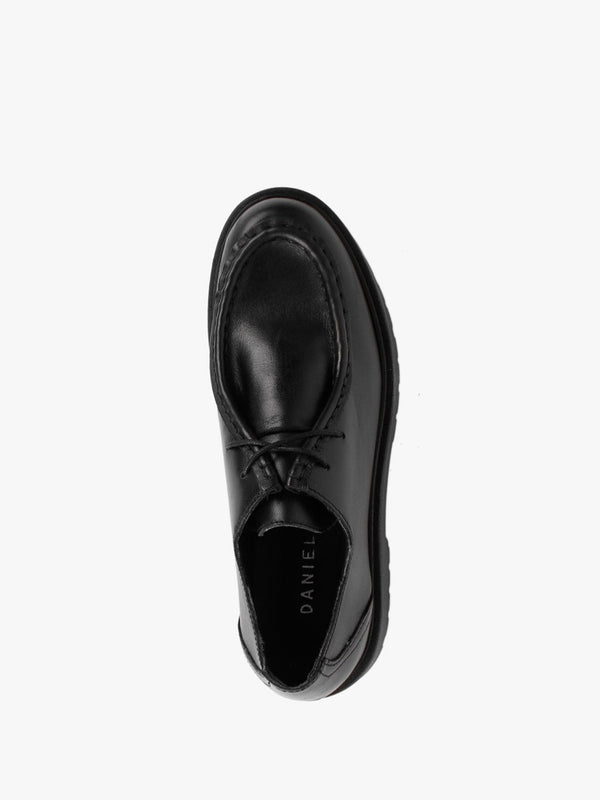 Lally Black Leather Lace Up Wallabee Shoes