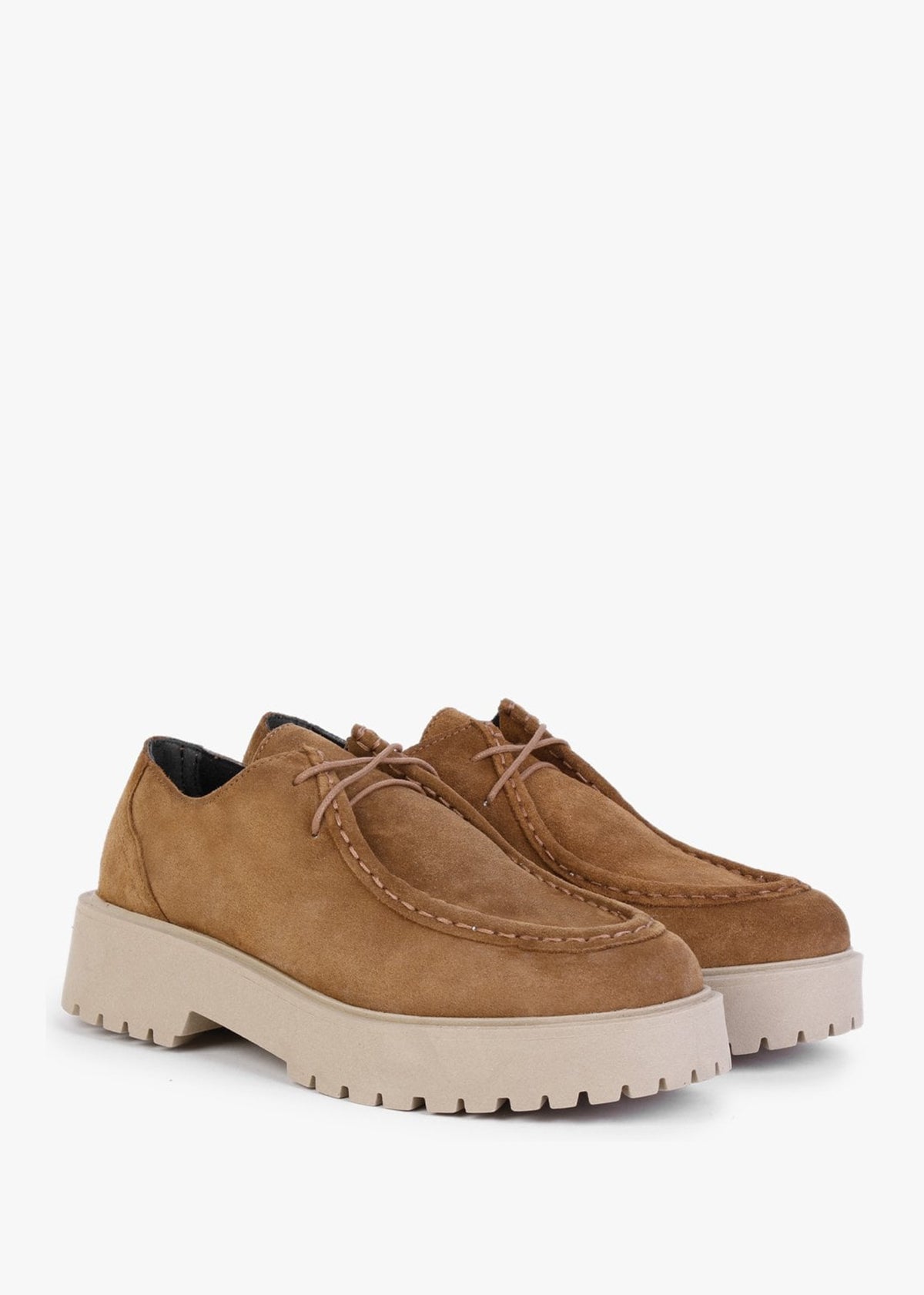 Lally Tan Suede Lace Up Wallabee Shoes