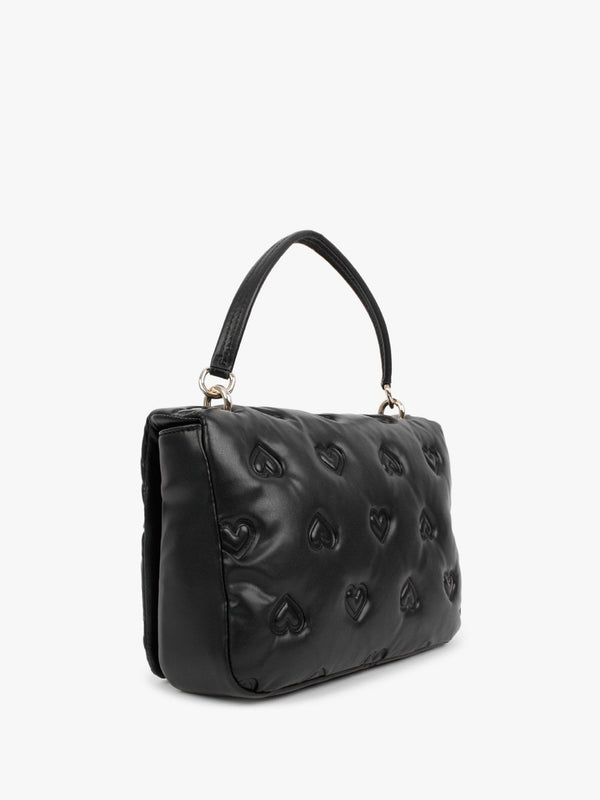 Heart Embossed Black Top Handle Bag