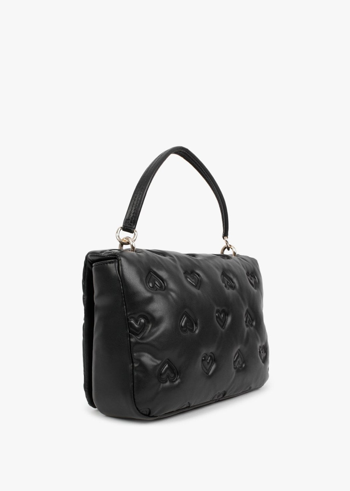 Heart Embossed Black Top Handle Bag