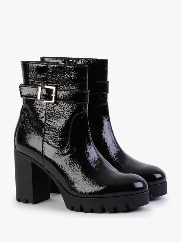 Charisma Black Patent Leather Platform Ankle Boots