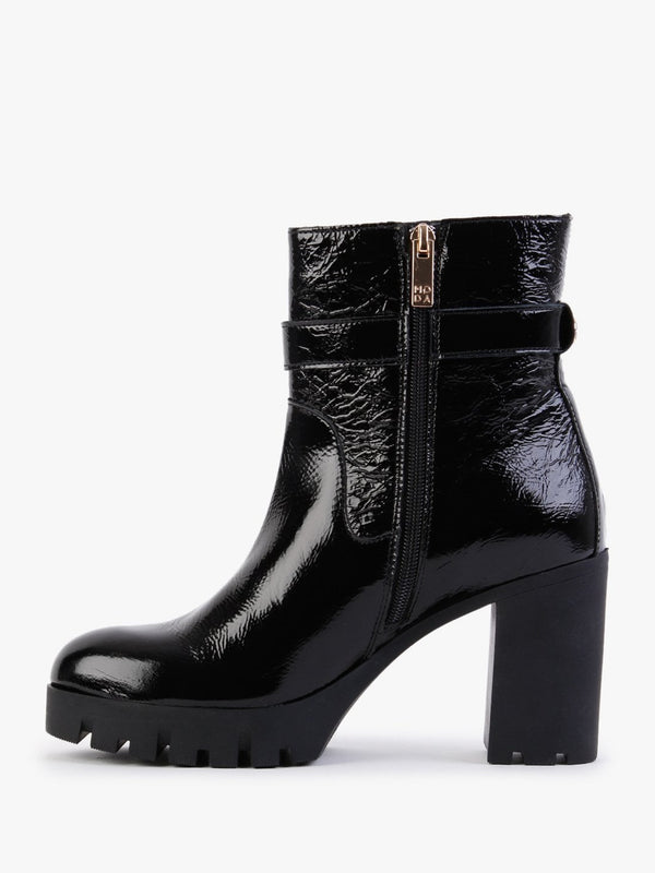 Charisma Black Patent Leather Platform Ankle Boots