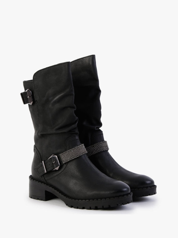 Elsee Black Leather Rouched Calf Boots