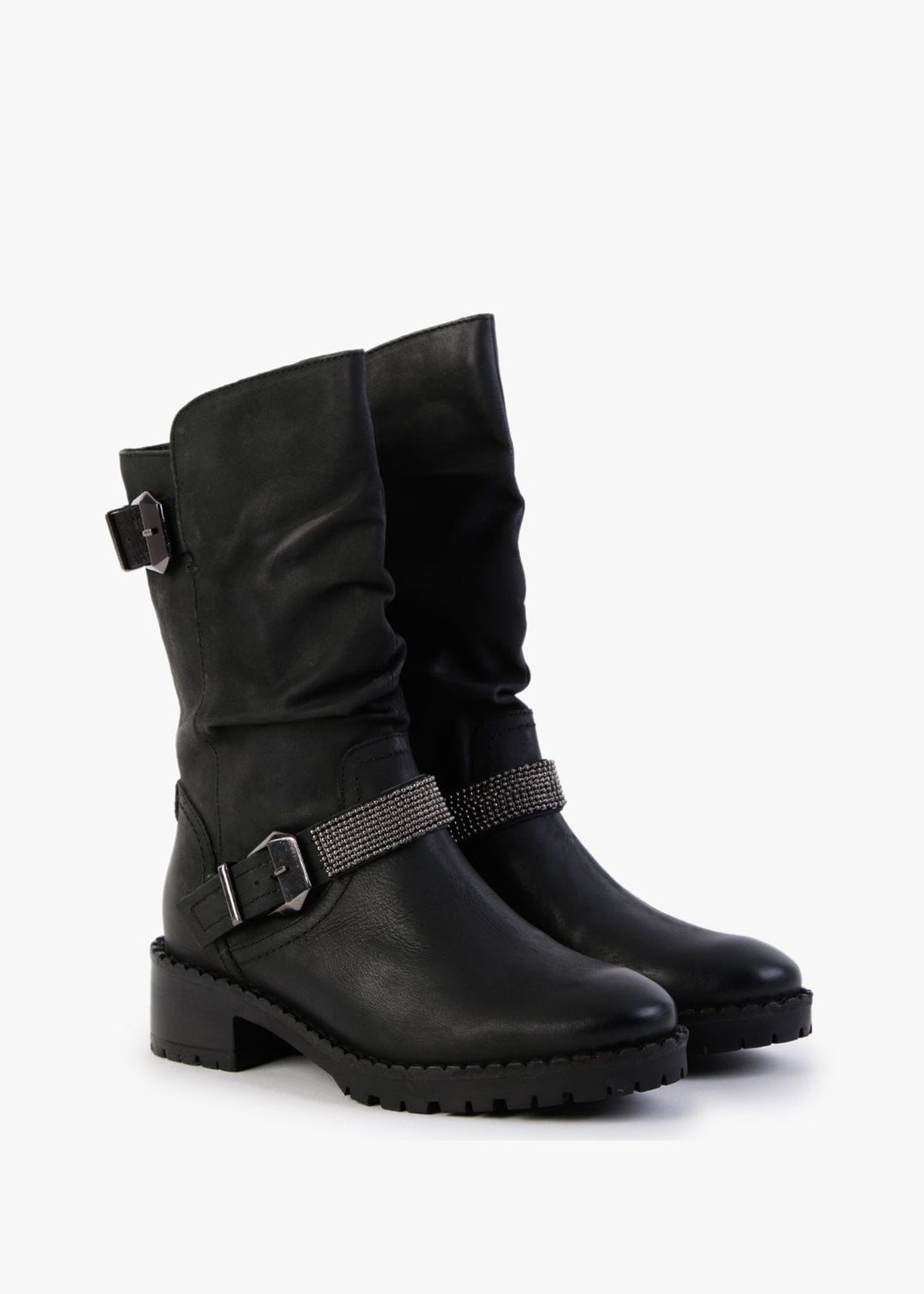 Elsee Black Leather Rouched Calf Boots