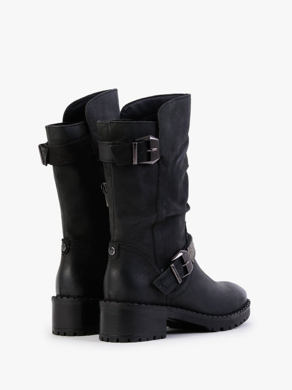 Elsee Black Leather Rouched Calf Boots