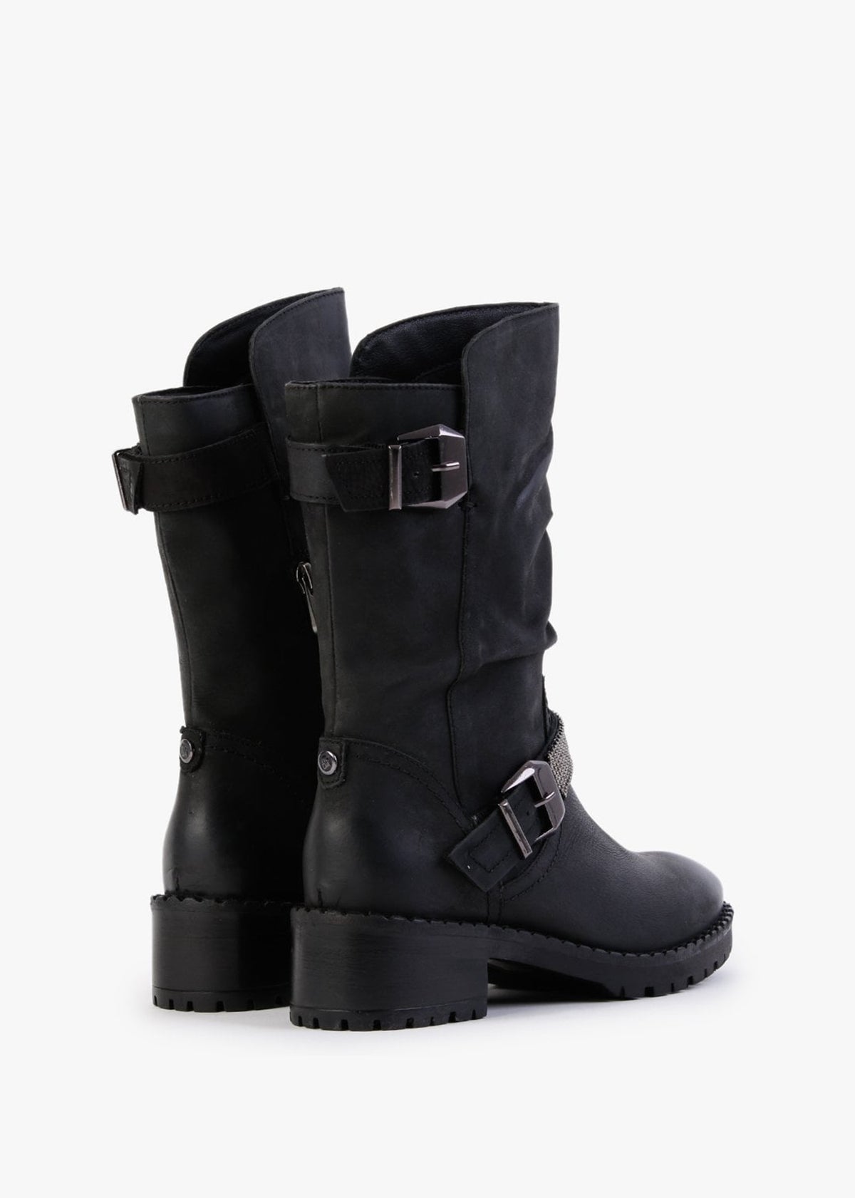 Elsee Black Leather Rouched Calf Boots