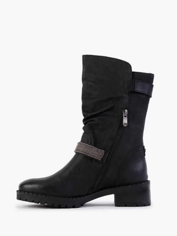 Elsee Black Leather Rouched Calf Boots