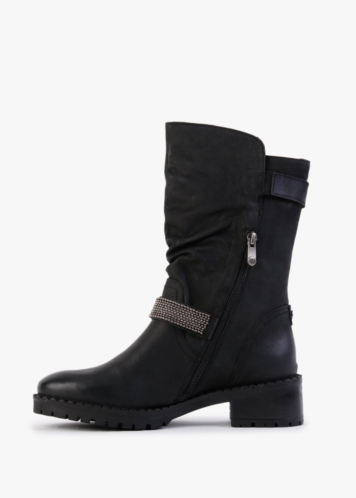 Elsee Black Leather Rouched Calf Boots