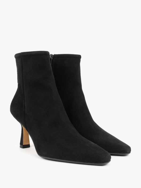 Naped Black Suede Shaped Heel Ankle Boots