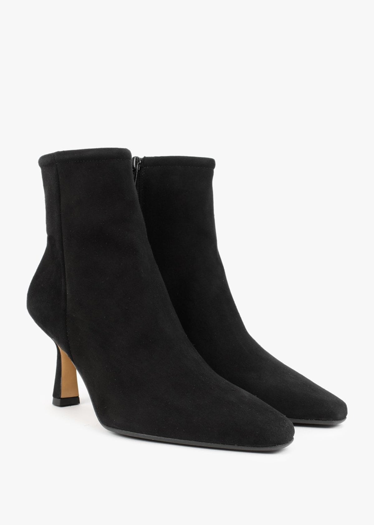 Naped Black Suede Shaped Heel Ankle Boots