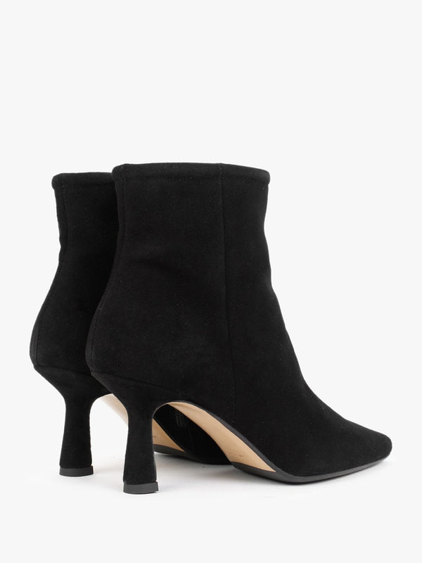 Naped Black Suede Shaped Heel Ankle Boots